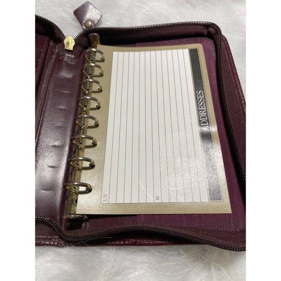 Vintage Burgundy Leather Zippered Planner Binder With Gold-Tone Rings & Address - Picture 6 of 9